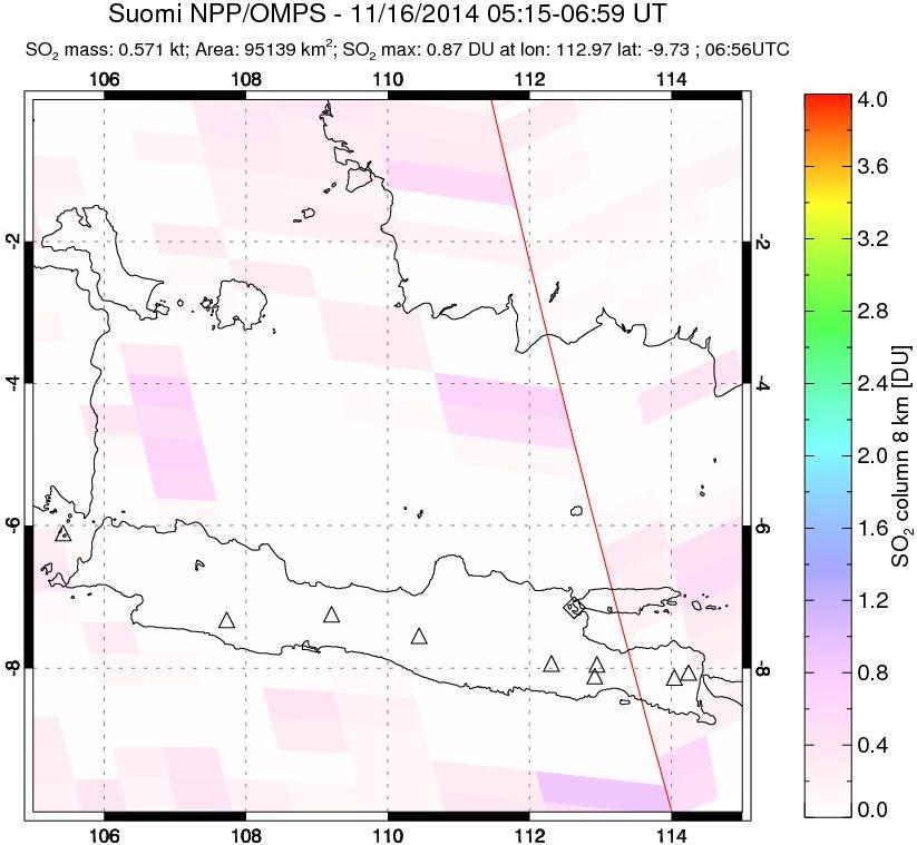 A sulfur dioxide image over Java, Indonesia on Nov 16, 2014.