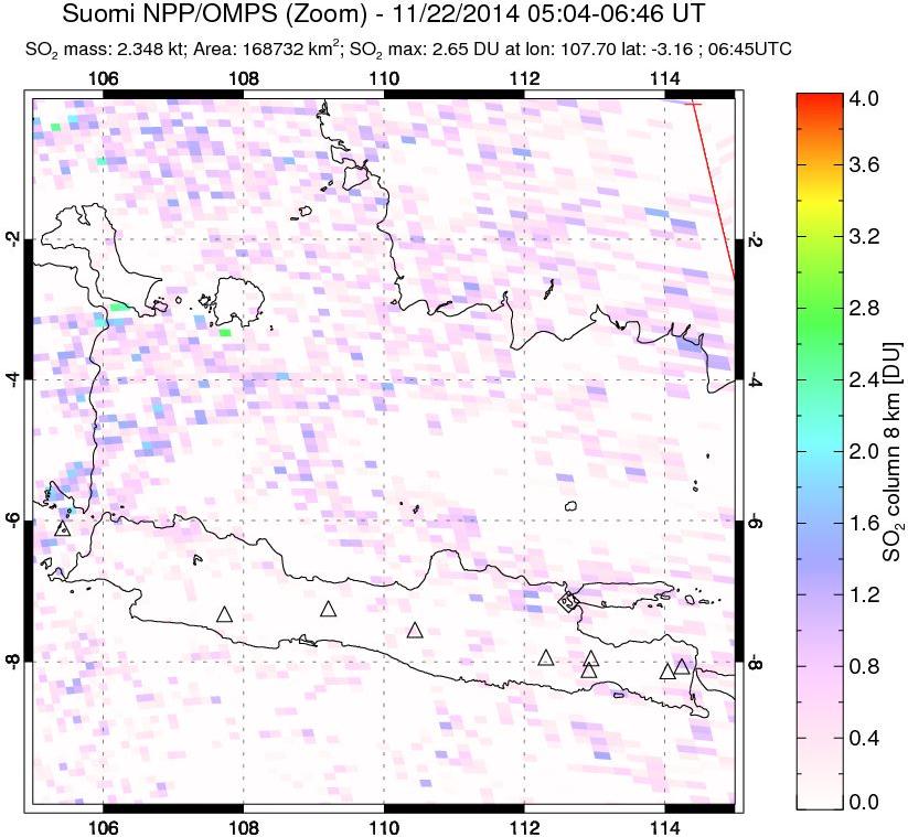 A sulfur dioxide image over Java, Indonesia on Nov 22, 2014.