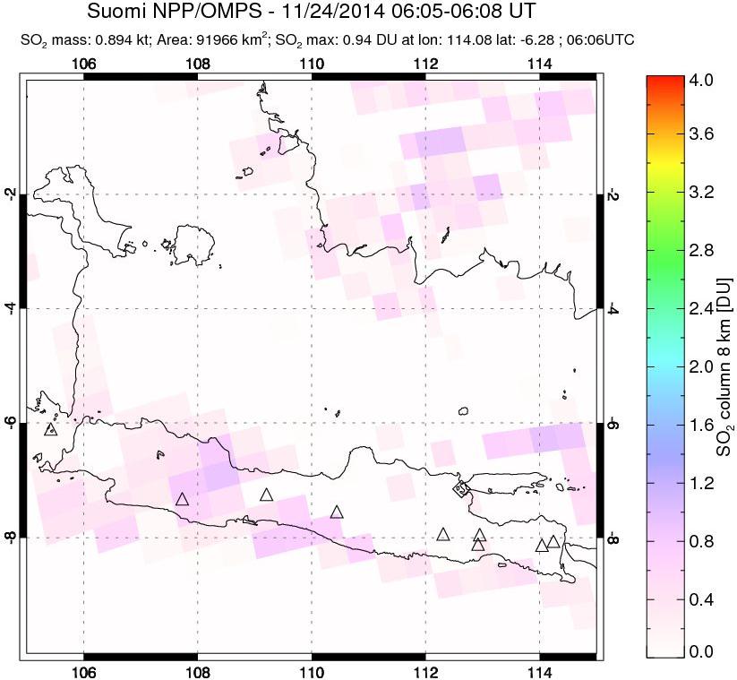 A sulfur dioxide image over Java, Indonesia on Nov 24, 2014.