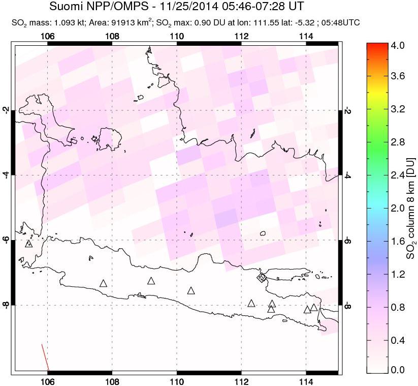 A sulfur dioxide image over Java, Indonesia on Nov 25, 2014.