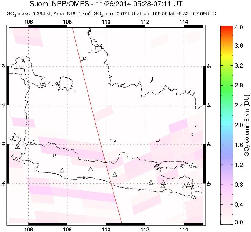 A sulfur dioxide image over Java, Indonesia on Nov 26, 2014.