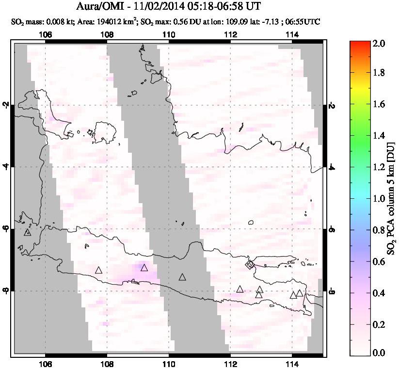 A sulfur dioxide image over Java, Indonesia on Nov 02, 2014.