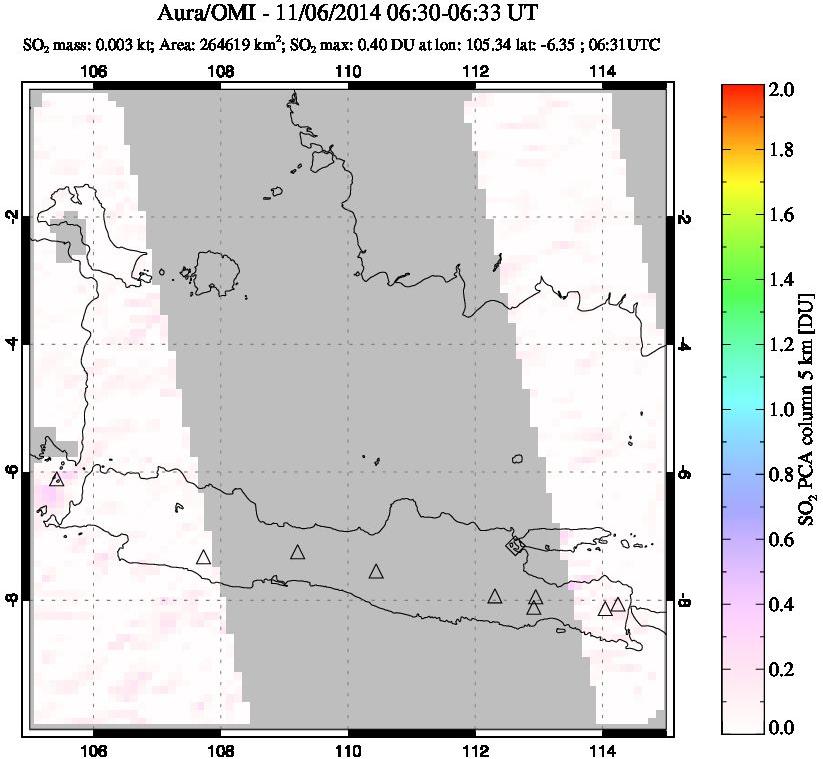 A sulfur dioxide image over Java, Indonesia on Nov 06, 2014.