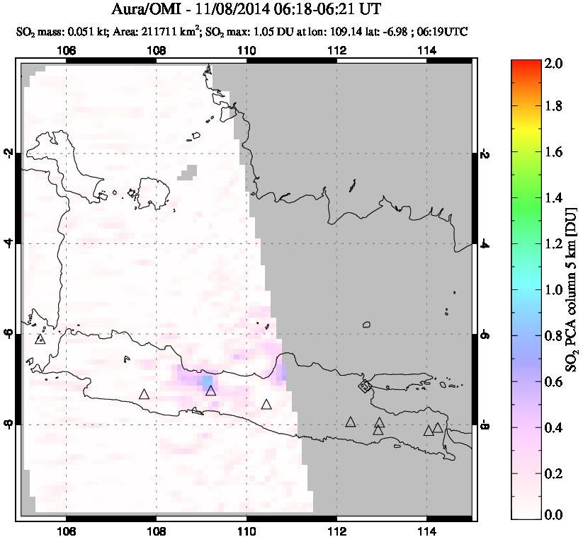 A sulfur dioxide image over Java, Indonesia on Nov 08, 2014.