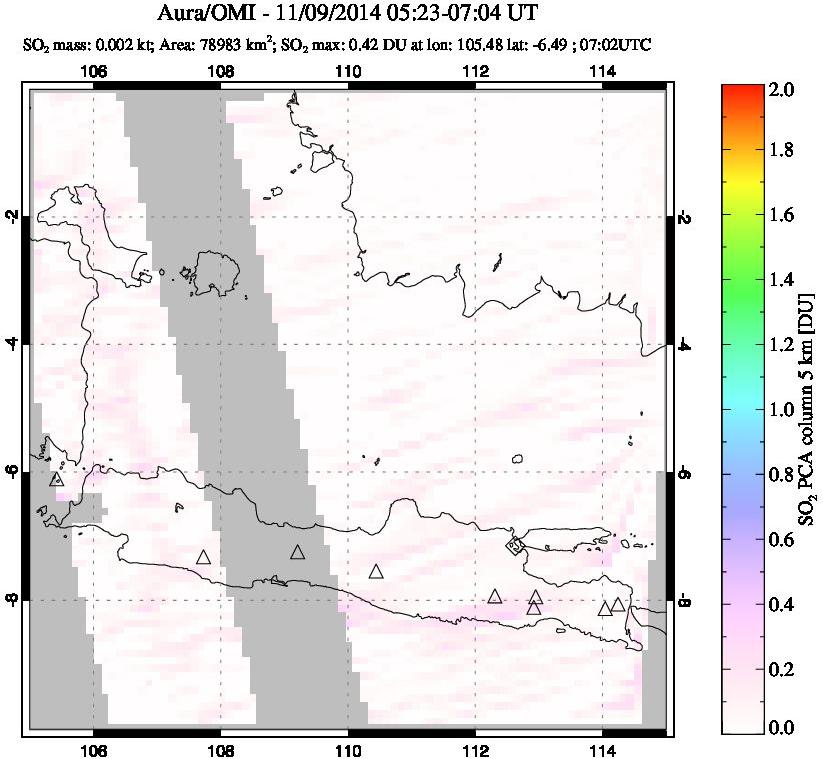 A sulfur dioxide image over Java, Indonesia on Nov 09, 2014.