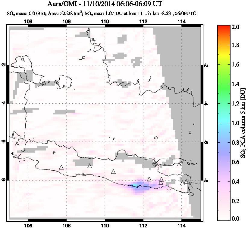 A sulfur dioxide image over Java, Indonesia on Nov 10, 2014.