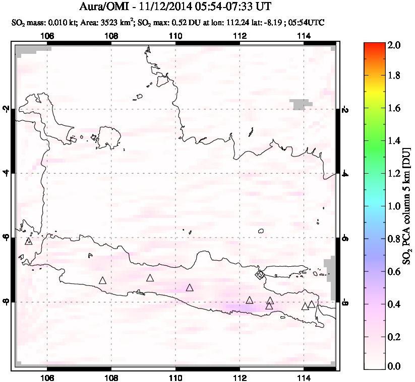 A sulfur dioxide image over Java, Indonesia on Nov 12, 2014.