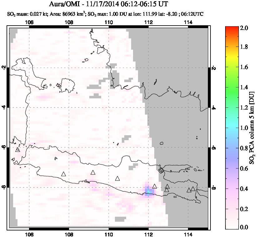 A sulfur dioxide image over Java, Indonesia on Nov 17, 2014.