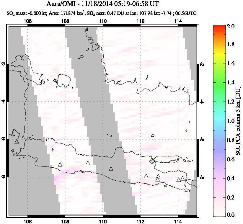 A sulfur dioxide image over Java, Indonesia on Nov 18, 2014.