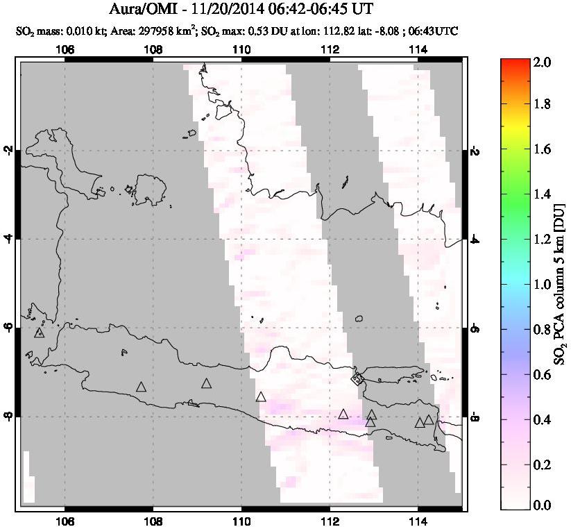 A sulfur dioxide image over Java, Indonesia on Nov 20, 2014.