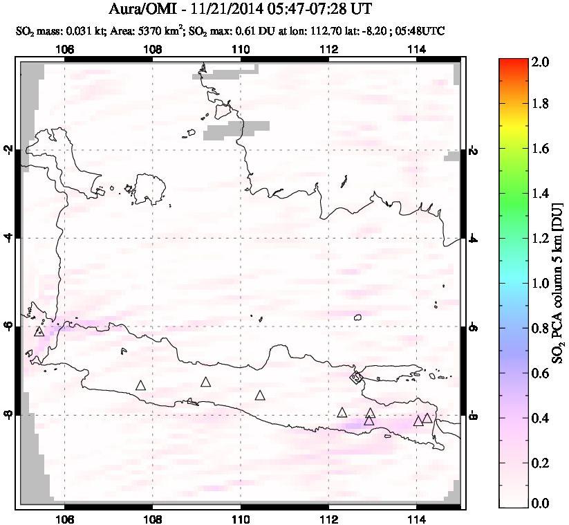 A sulfur dioxide image over Java, Indonesia on Nov 21, 2014.