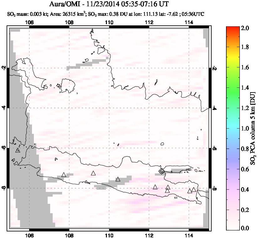 A sulfur dioxide image over Java, Indonesia on Nov 23, 2014.