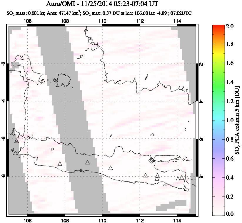 A sulfur dioxide image over Java, Indonesia on Nov 25, 2014.