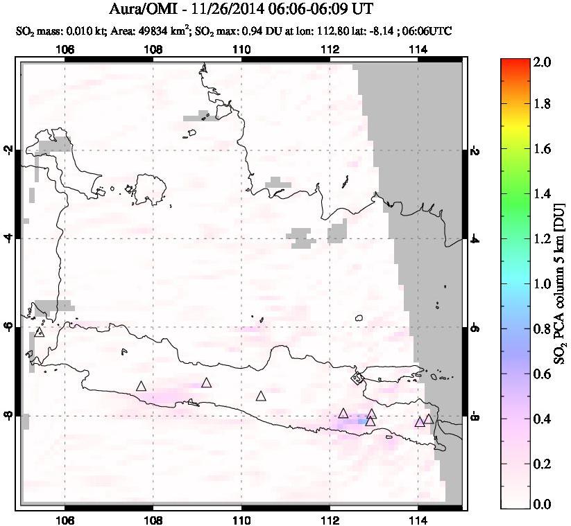 A sulfur dioxide image over Java, Indonesia on Nov 26, 2014.