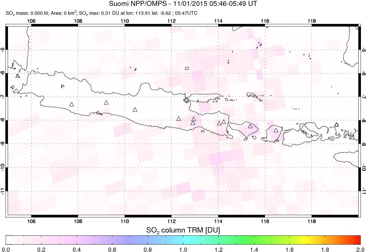 A sulfur dioxide image over Java, Indonesia on Nov 01, 2015.
