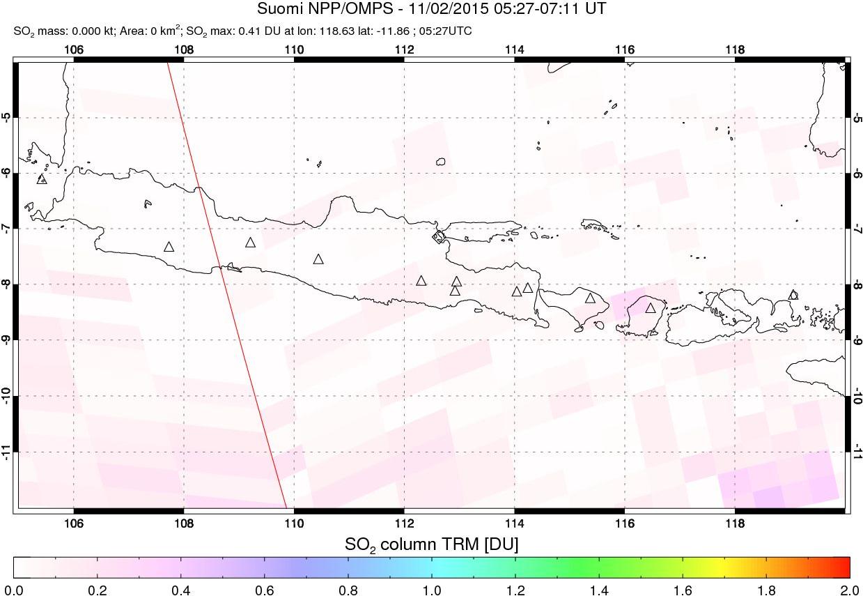 A sulfur dioxide image over Java, Indonesia on Nov 02, 2015.