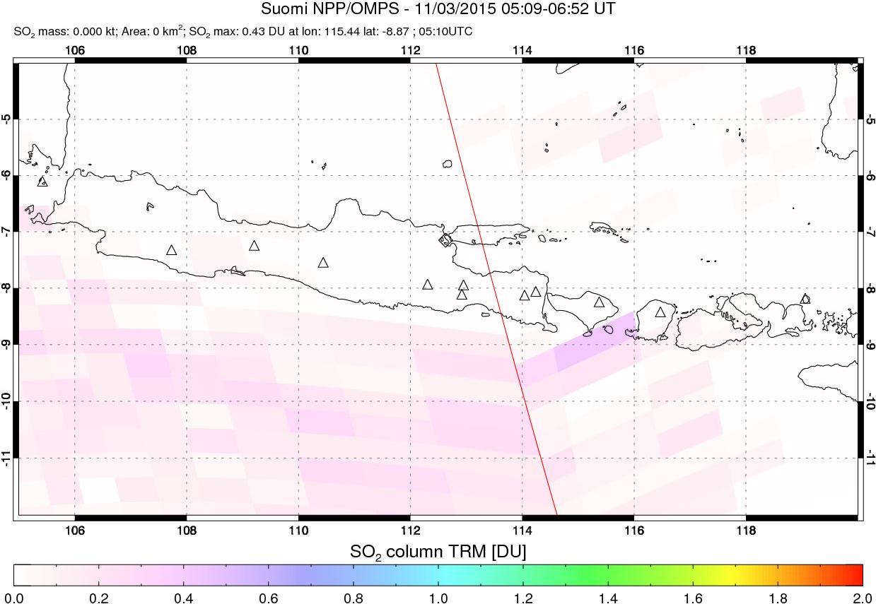 A sulfur dioxide image over Java, Indonesia on Nov 03, 2015.