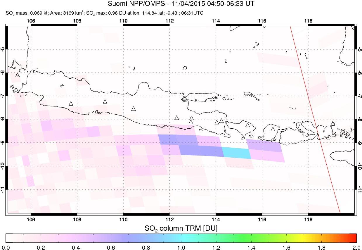 A sulfur dioxide image over Java, Indonesia on Nov 04, 2015.