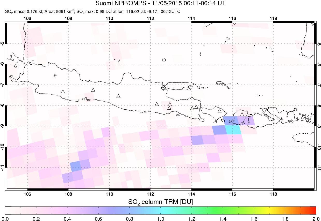 A sulfur dioxide image over Java, Indonesia on Nov 05, 2015.