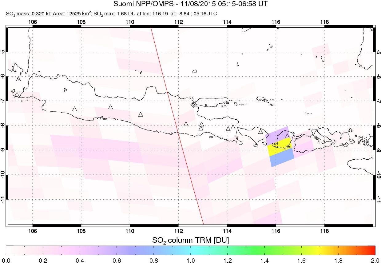 A sulfur dioxide image over Java, Indonesia on Nov 08, 2015.