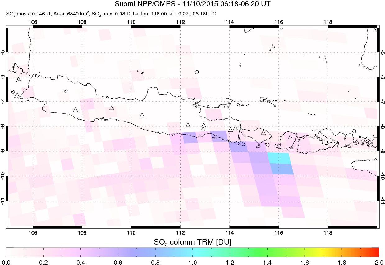 A sulfur dioxide image over Java, Indonesia on Nov 10, 2015.