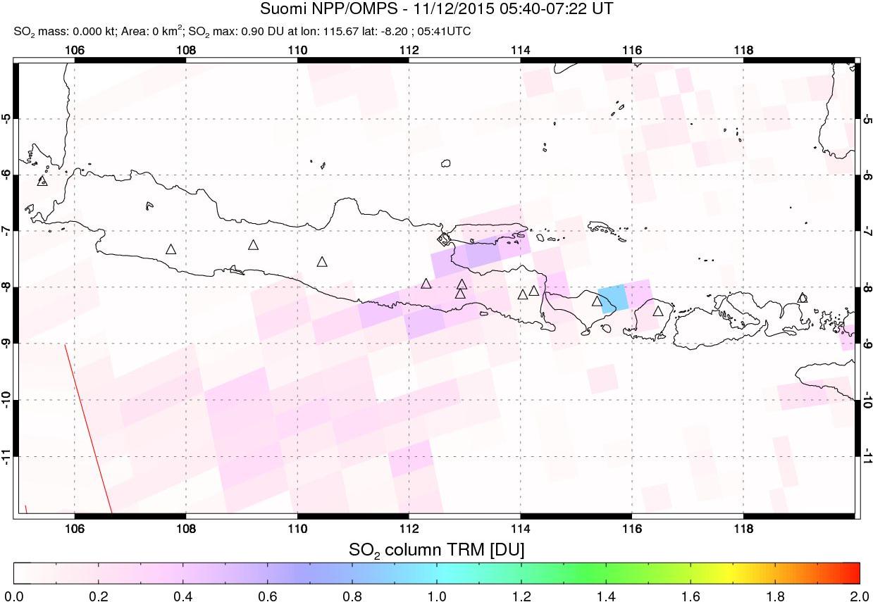 A sulfur dioxide image over Java, Indonesia on Nov 12, 2015.