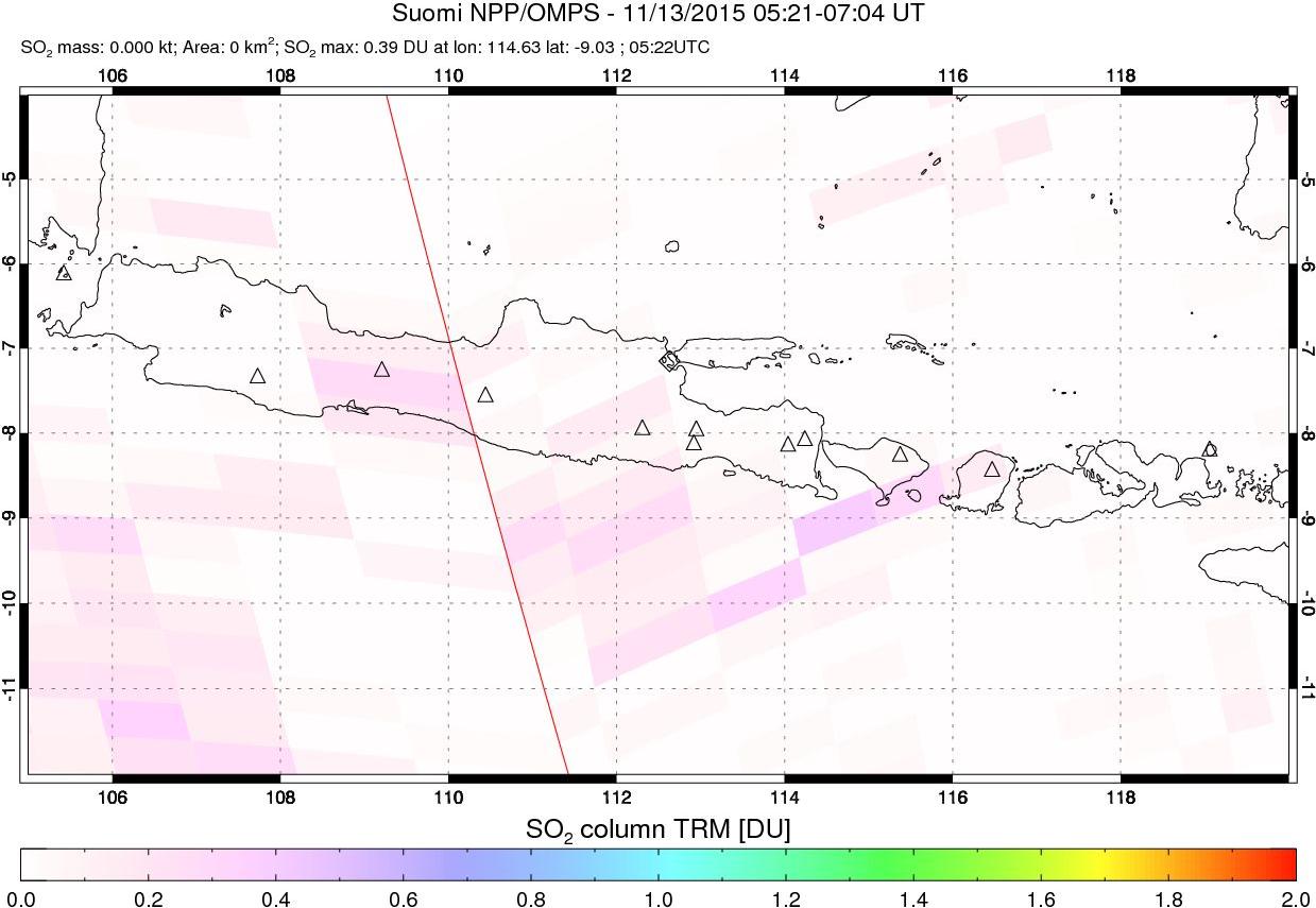 A sulfur dioxide image over Java, Indonesia on Nov 13, 2015.