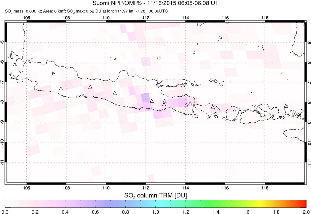 A sulfur dioxide image over Java, Indonesia on Nov 16, 2015.