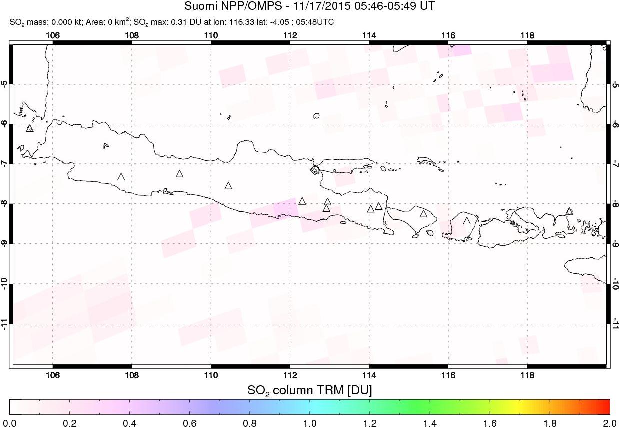 A sulfur dioxide image over Java, Indonesia on Nov 17, 2015.