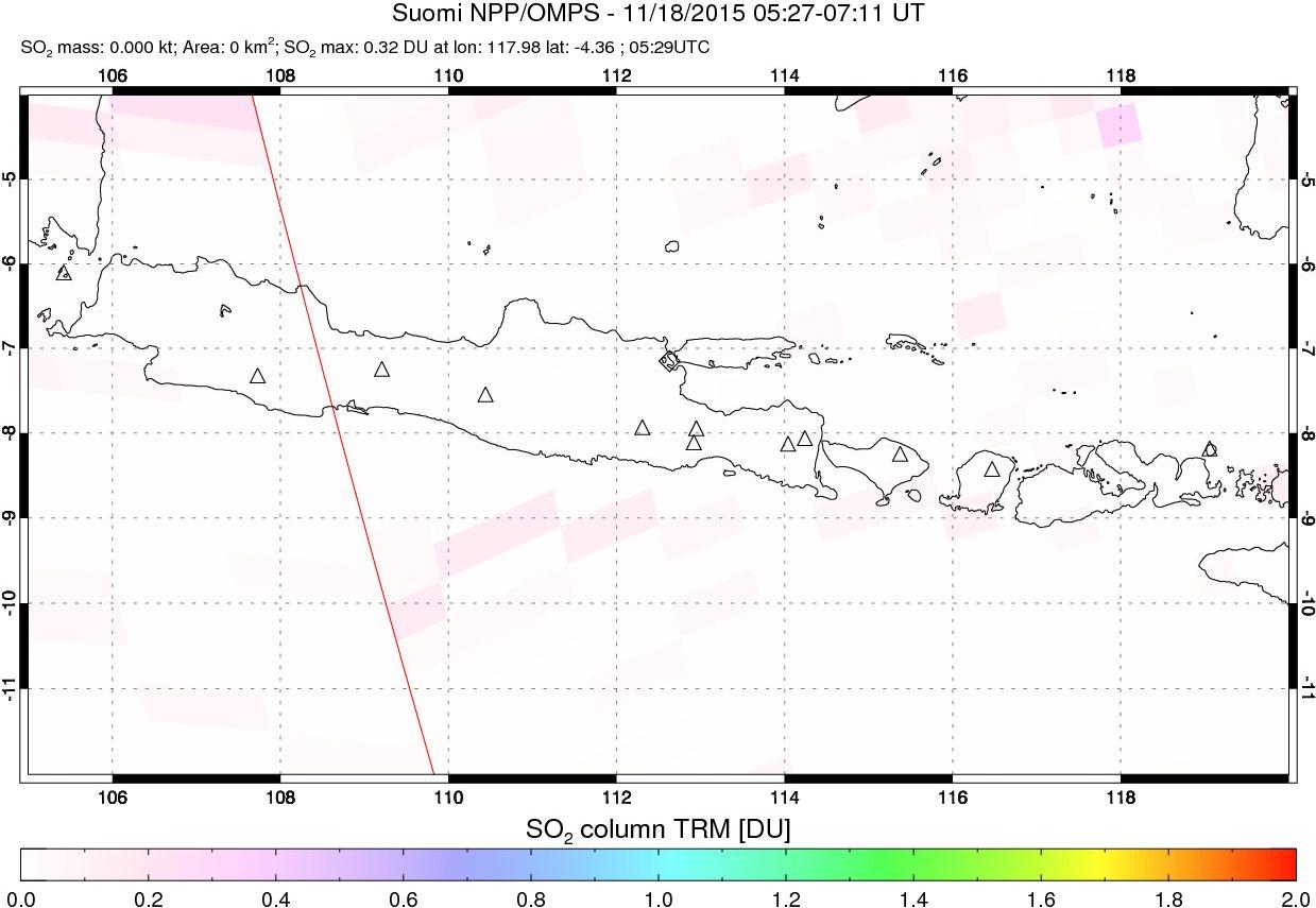 A sulfur dioxide image over Java, Indonesia on Nov 18, 2015.