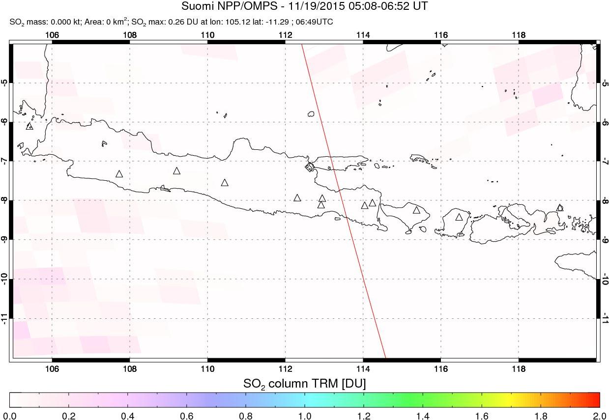A sulfur dioxide image over Java, Indonesia on Nov 19, 2015.