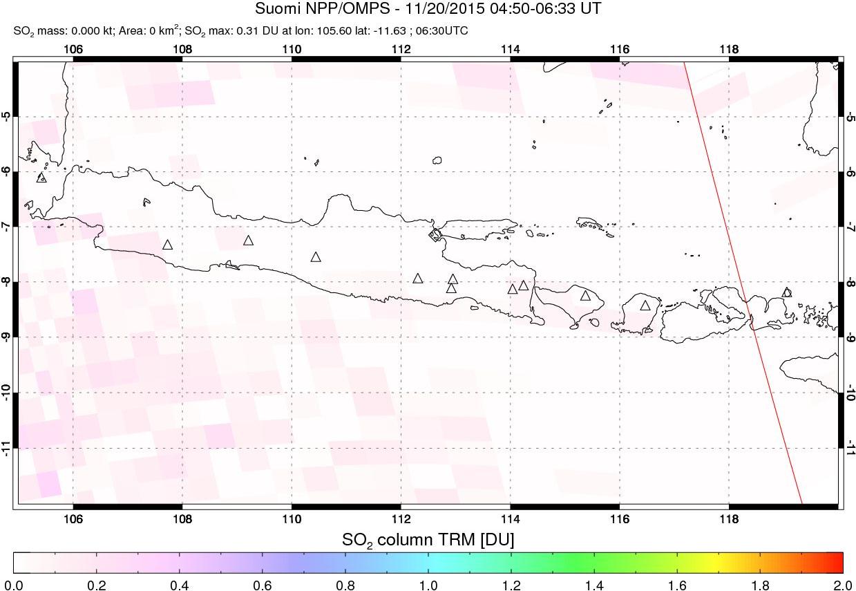 A sulfur dioxide image over Java, Indonesia on Nov 20, 2015.