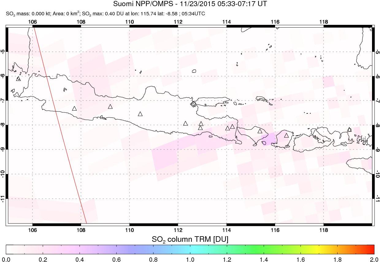 A sulfur dioxide image over Java, Indonesia on Nov 23, 2015.