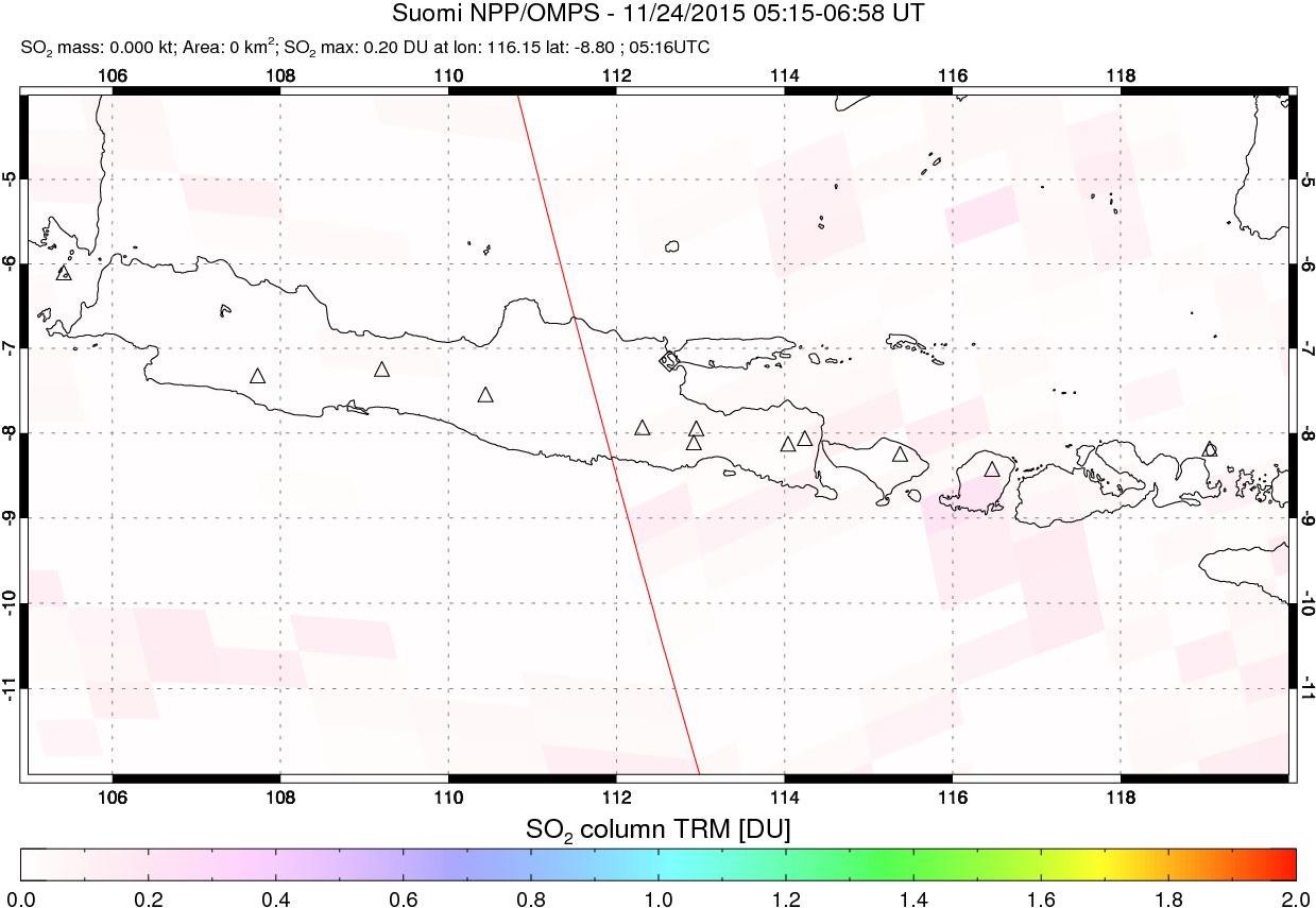 A sulfur dioxide image over Java, Indonesia on Nov 24, 2015.