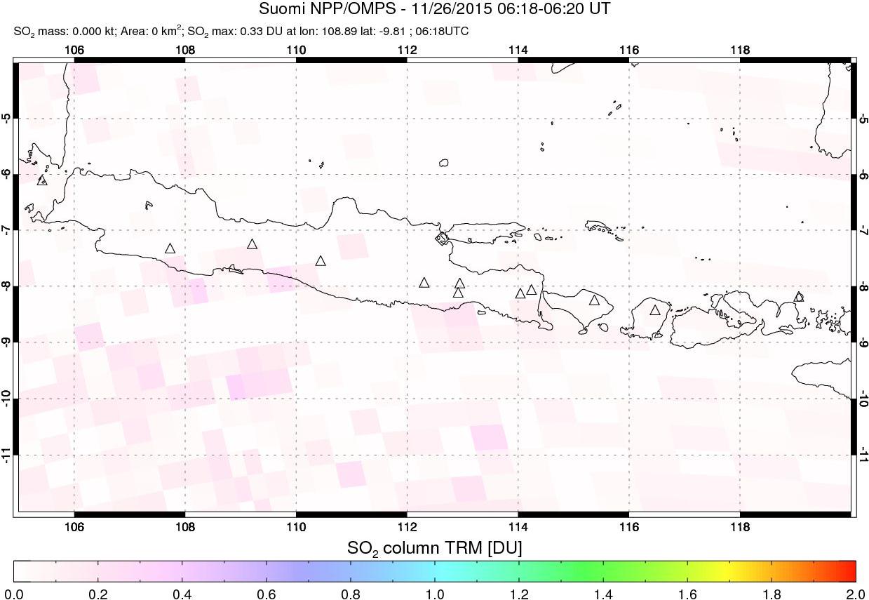 A sulfur dioxide image over Java, Indonesia on Nov 26, 2015.