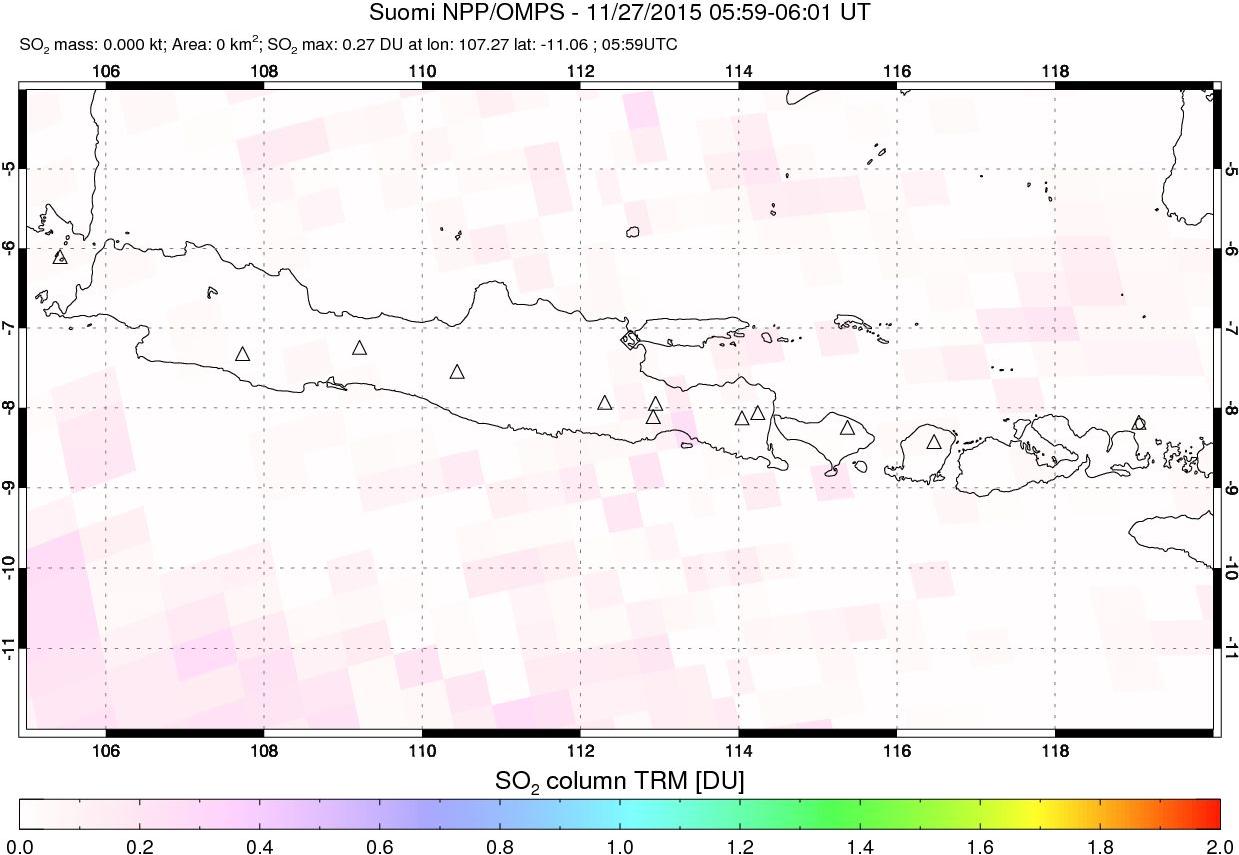 A sulfur dioxide image over Java, Indonesia on Nov 27, 2015.