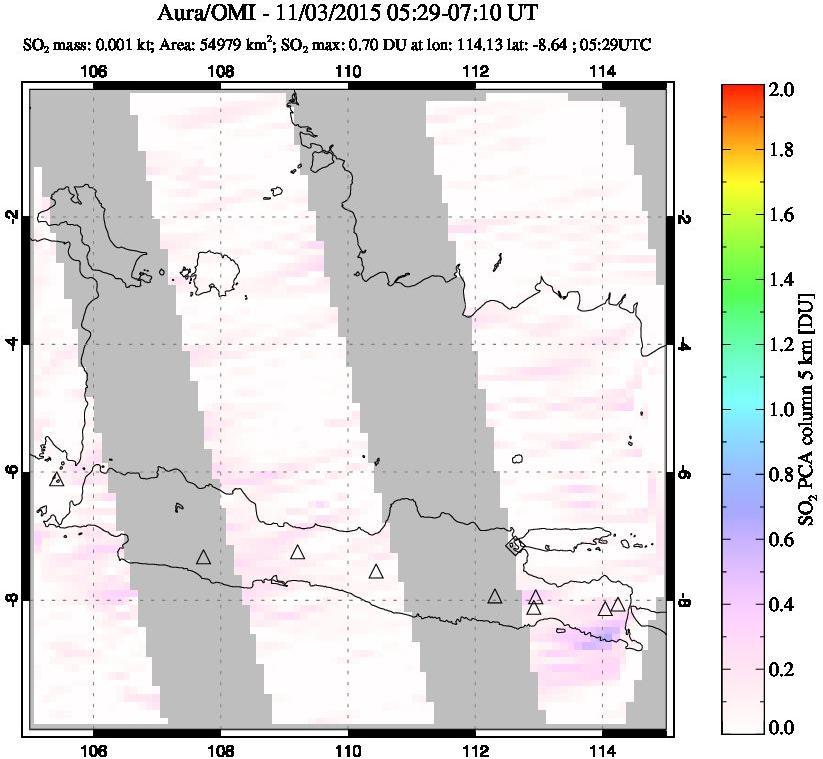 A sulfur dioxide image over Java, Indonesia on Nov 03, 2015.