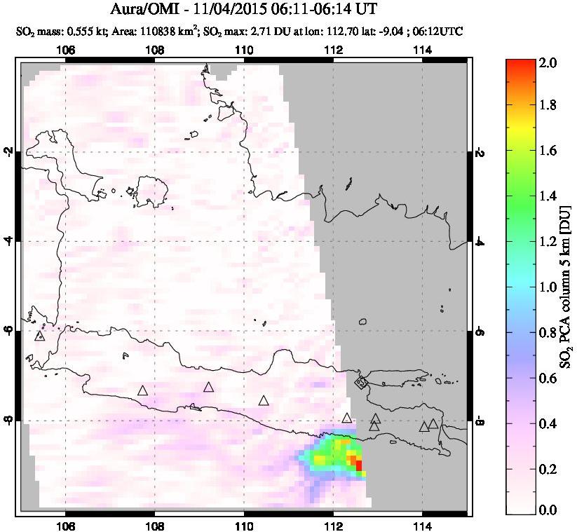 A sulfur dioxide image over Java, Indonesia on Nov 04, 2015.