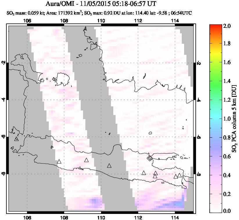 A sulfur dioxide image over Java, Indonesia on Nov 05, 2015.