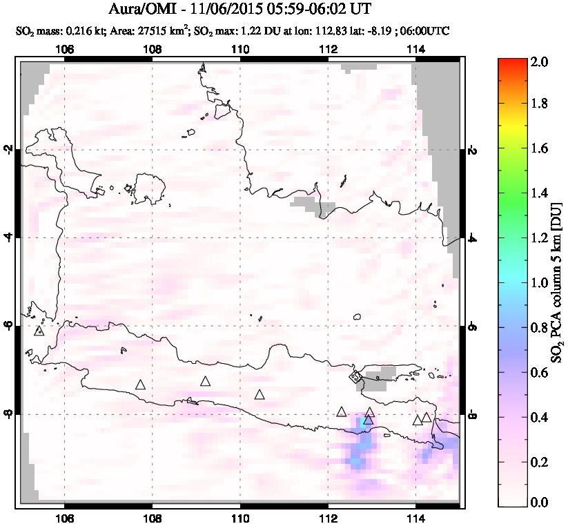 A sulfur dioxide image over Java, Indonesia on Nov 06, 2015.