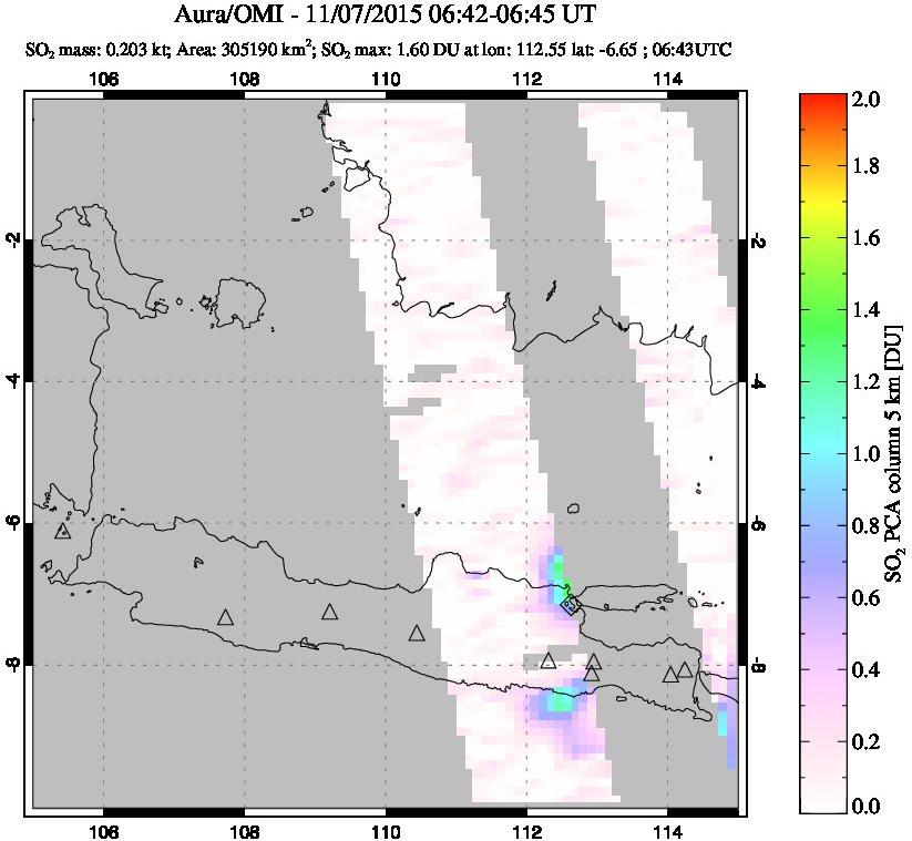 A sulfur dioxide image over Java, Indonesia on Nov 07, 2015.