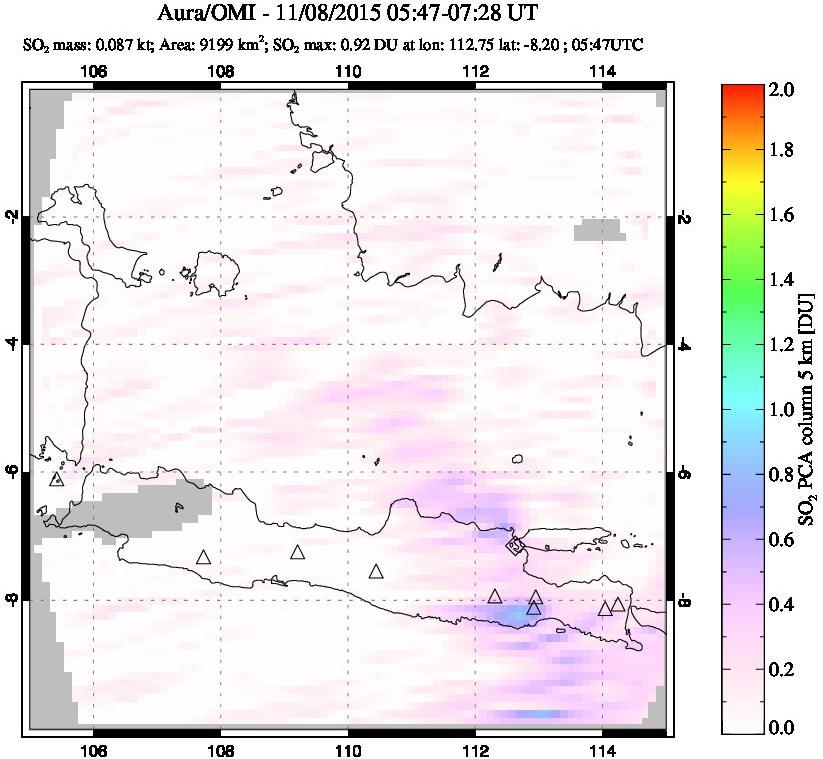 A sulfur dioxide image over Java, Indonesia on Nov 08, 2015.