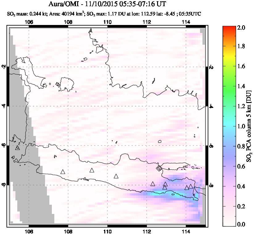 A sulfur dioxide image over Java, Indonesia on Nov 10, 2015.
