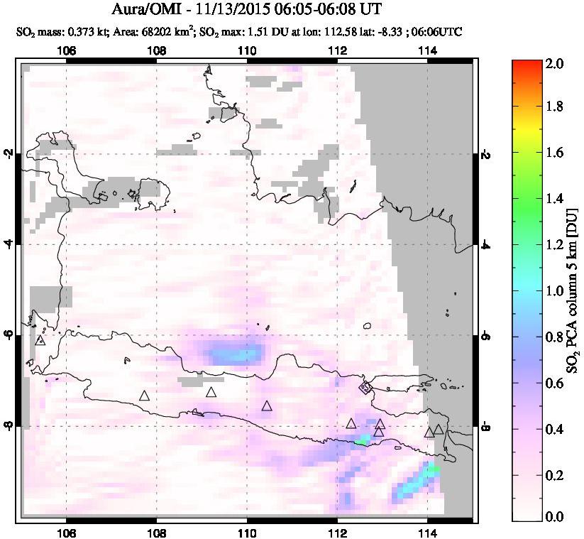 A sulfur dioxide image over Java, Indonesia on Nov 13, 2015.