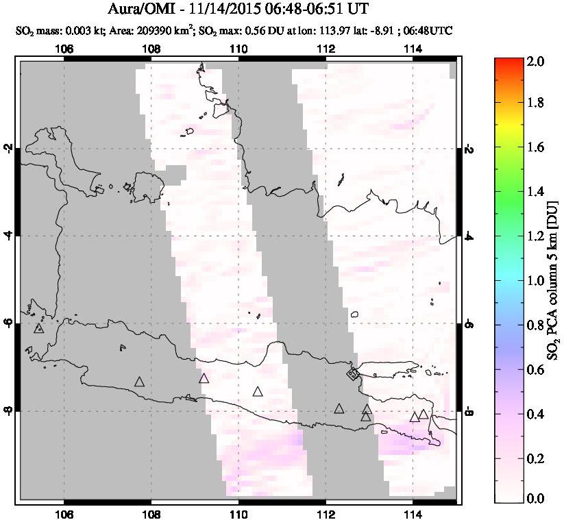 A sulfur dioxide image over Java, Indonesia on Nov 14, 2015.