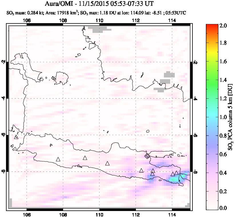 A sulfur dioxide image over Java, Indonesia on Nov 15, 2015.