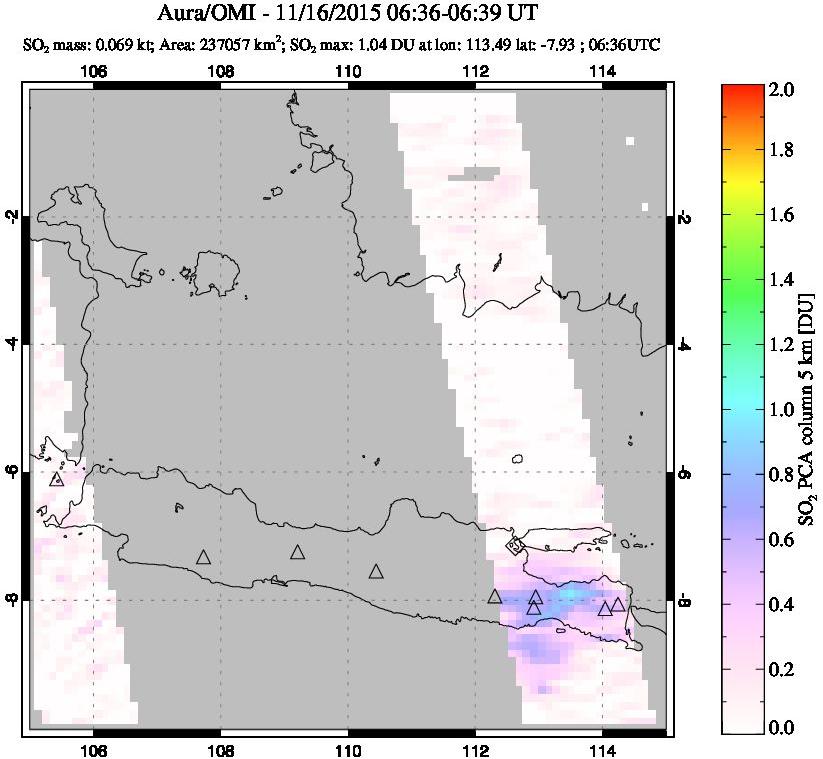 A sulfur dioxide image over Java, Indonesia on Nov 16, 2015.