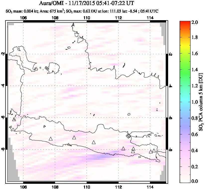 A sulfur dioxide image over Java, Indonesia on Nov 17, 2015.