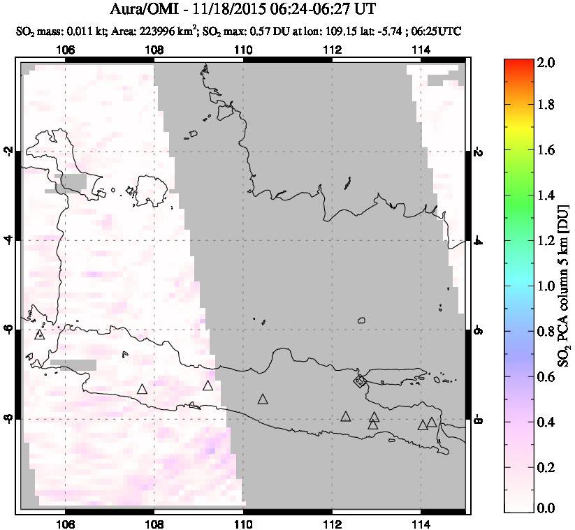 A sulfur dioxide image over Java, Indonesia on Nov 18, 2015.