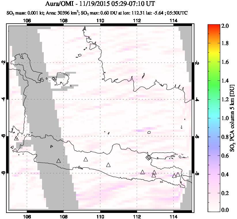 A sulfur dioxide image over Java, Indonesia on Nov 19, 2015.